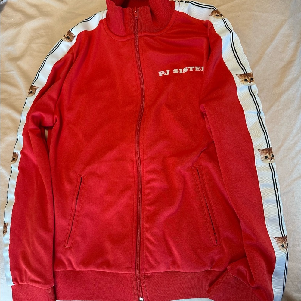 Paul and Joe Sister cat face track jacket red size 40 women
